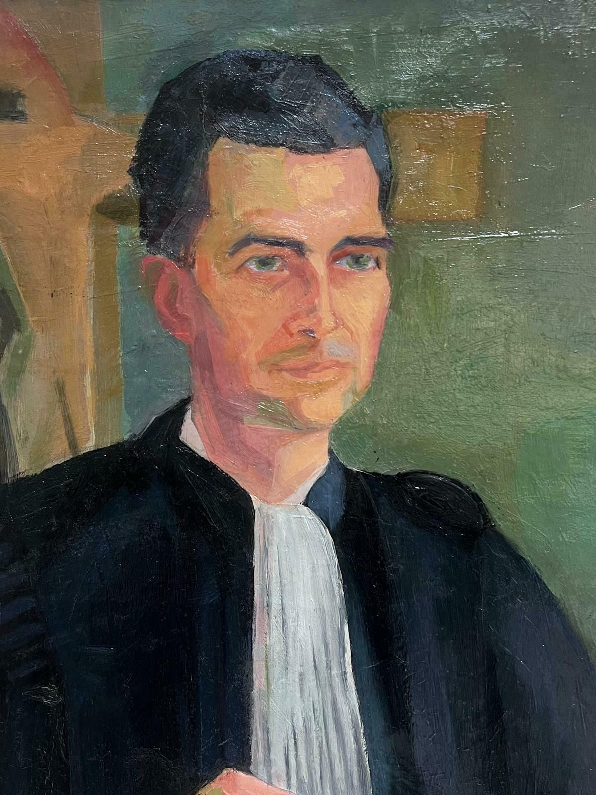 Denise Dardel190's French Post Impressionist Signed Oil Portrait Of Male French Priest1950 photo vinterior