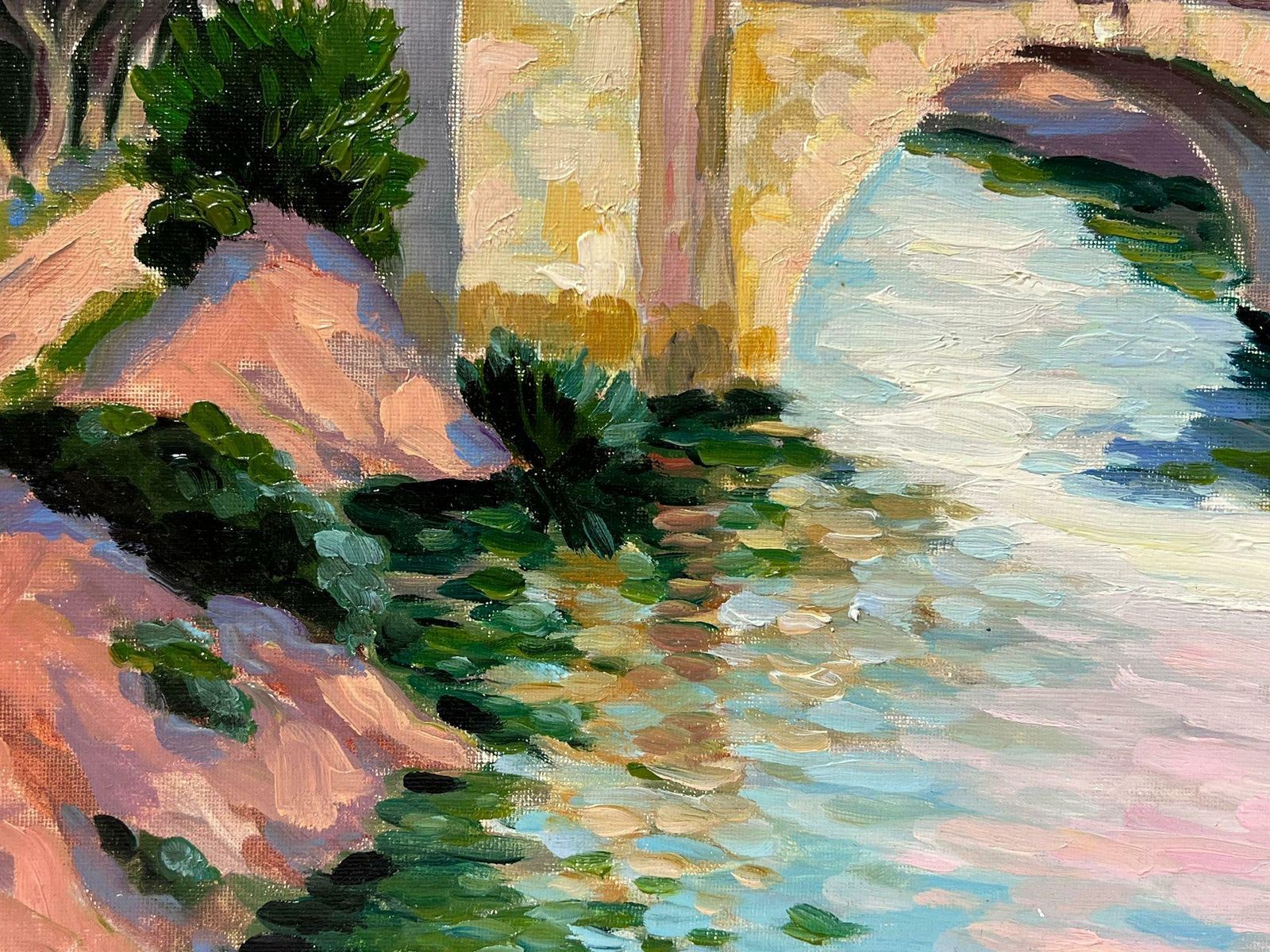 Georges Bordonovecontemporary French Impressionist Oil River With Stone Bridge South Of France photo Art