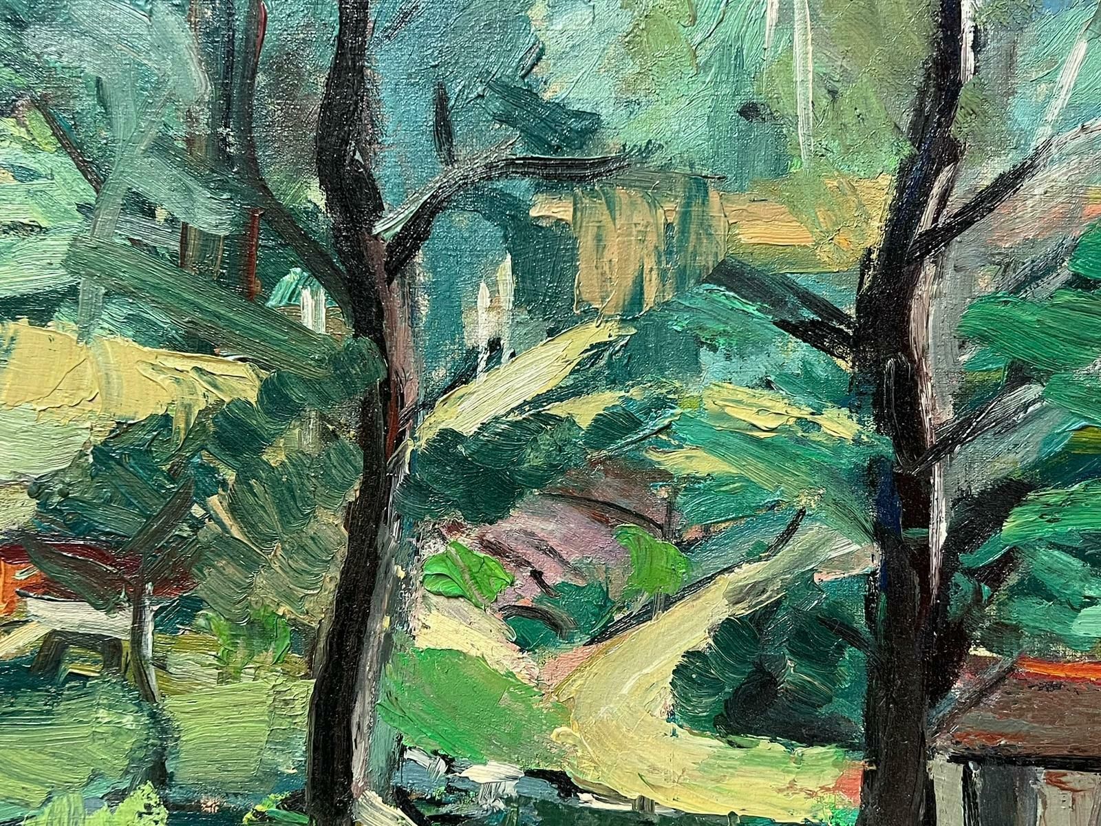Marguerite Lacrouxmid 20th Century French Modernist Signed Oil House In Green Wooded Landscape photo vinterior