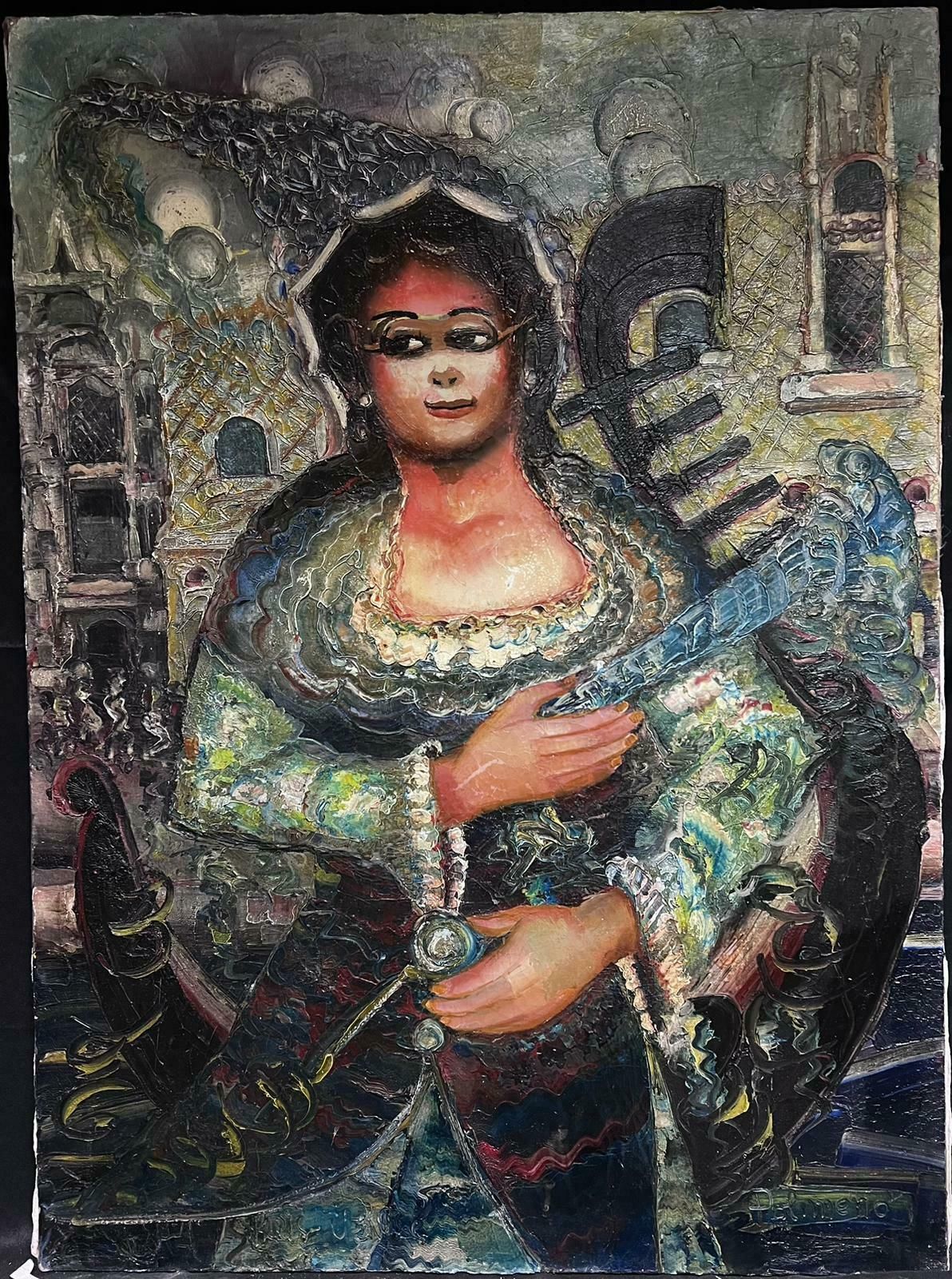 photo furniture French Schoolmid 20th Century Expressionist Portrait Lady In Gondola Venice Signed Painting