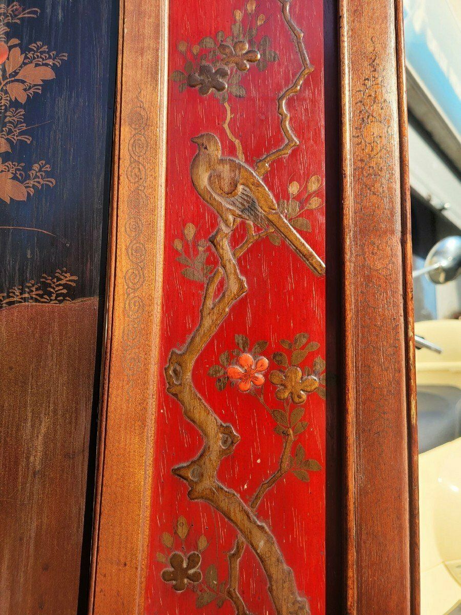 Screen With Lacquer Panels, Meiji Japan, Late 19th Century photo vintage