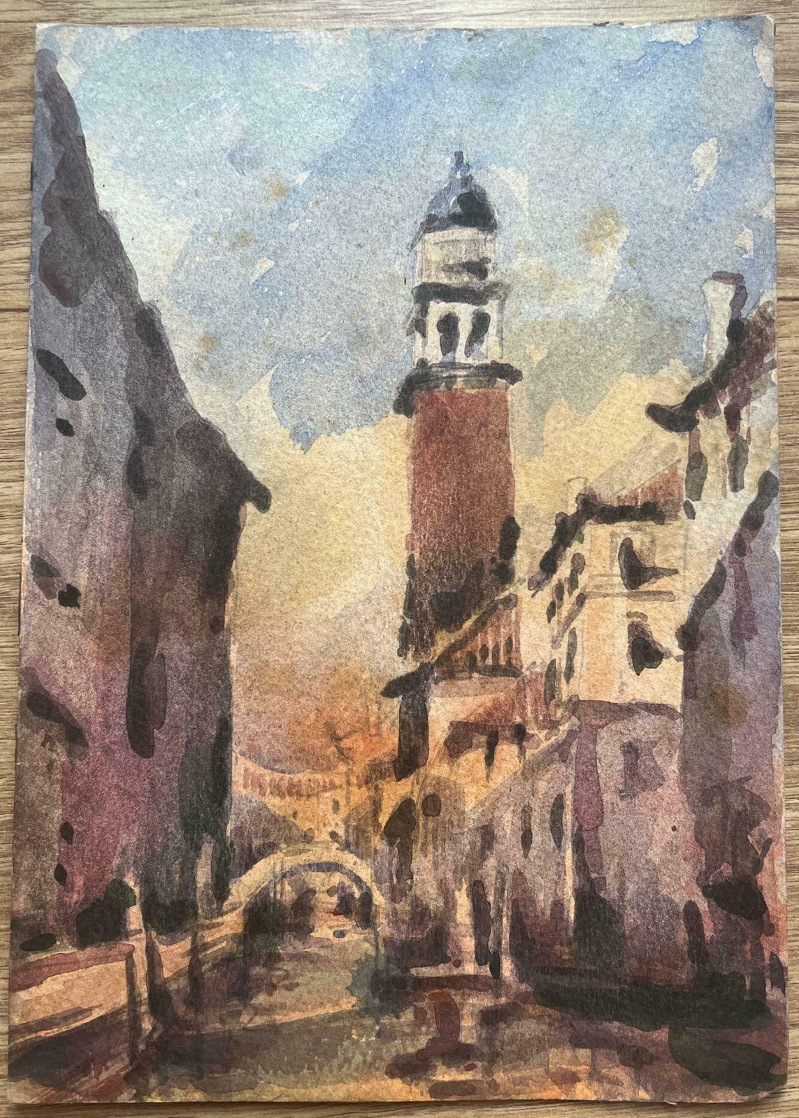 Maurice Mazeiliefrench Impressionist Watercolor Of Venetian Cityscape With Tower And Canal2013 photo furniture