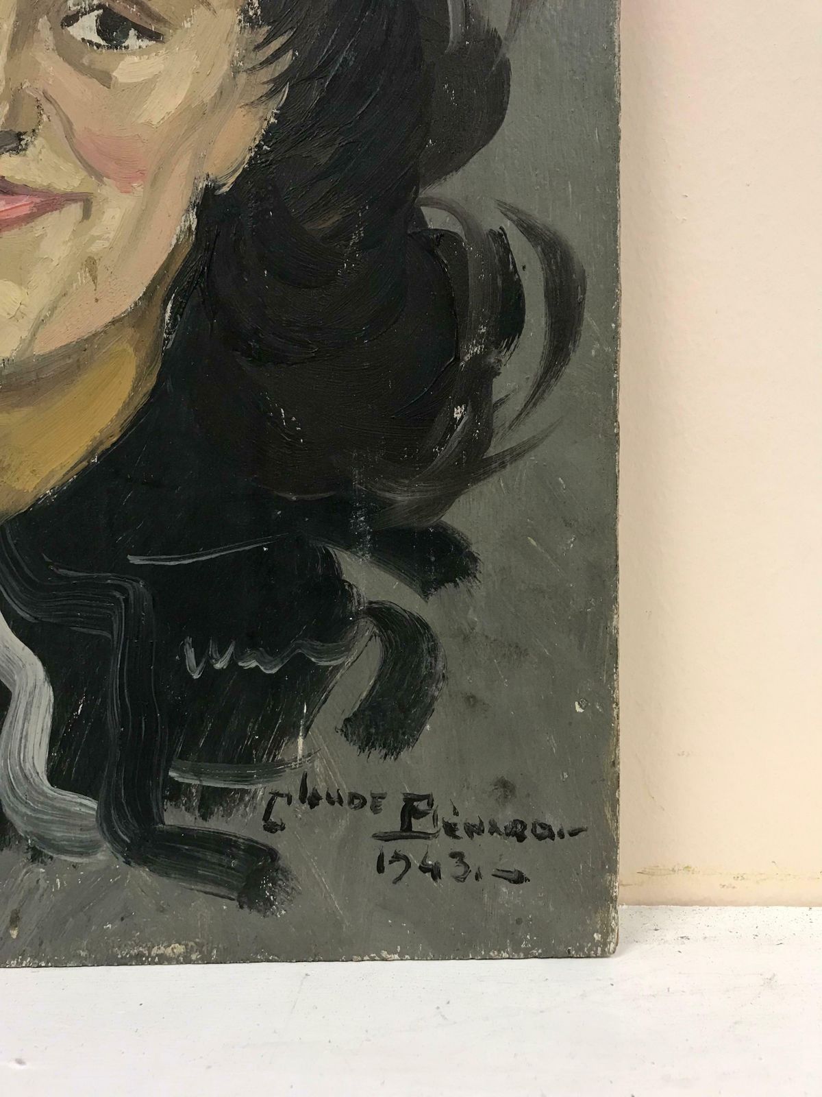 Claude Benard19400's French Impressionist Signed Oil Portrait Of Lady With Brown Hair1943 photo Art