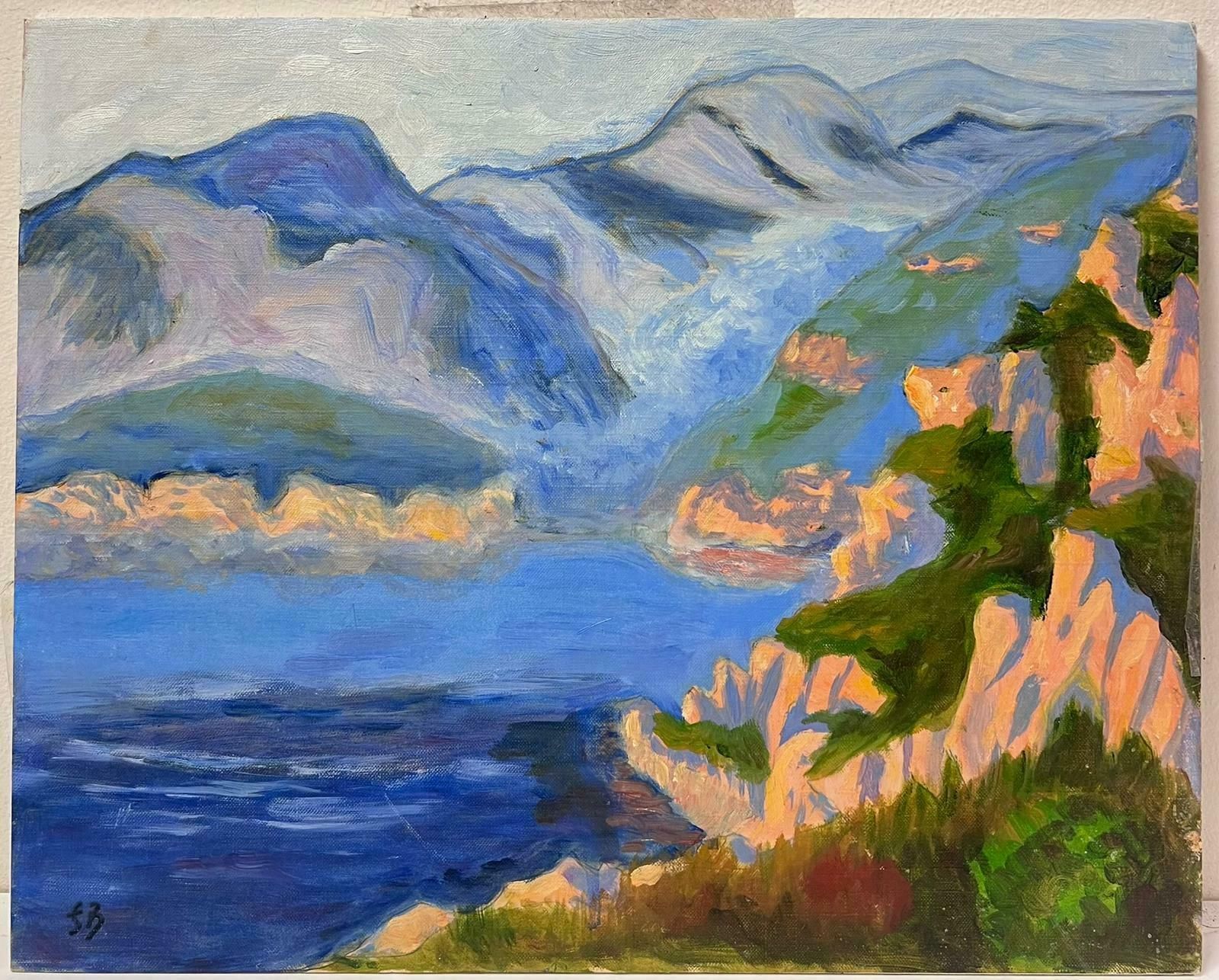 Georges Bordonovecontemporary French Impressionist Oil Sun Scorched Cliffs Over Blue Seascape photo furniture