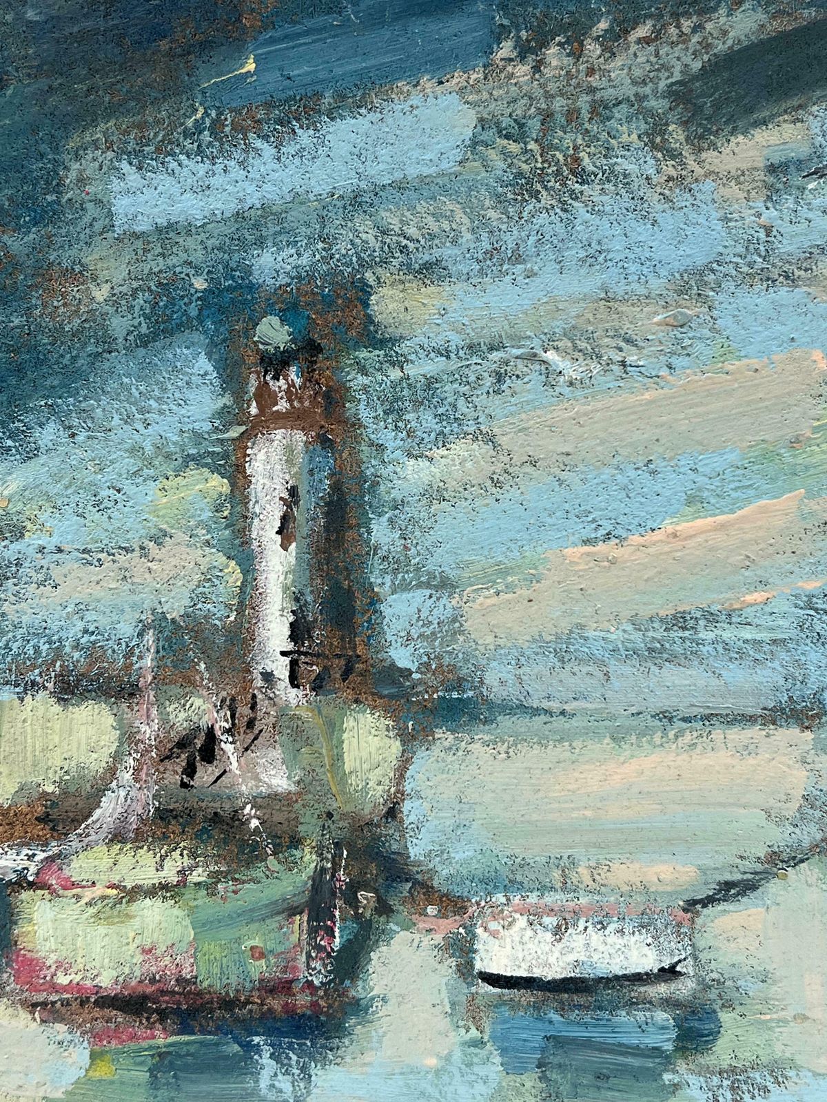 Fanch Leltwin Lighthouses Standing Tall Over A Calm Blue Seascape With Boats At Anchor20th Century photo Art