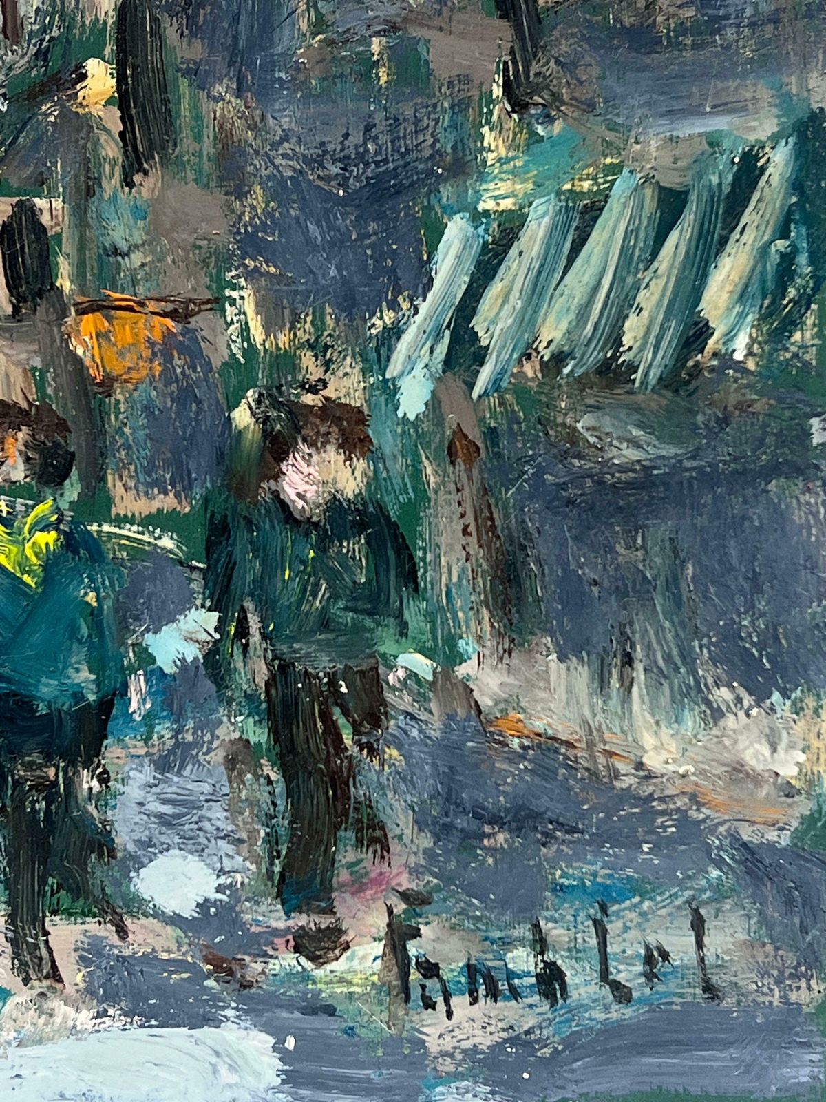 Fanch Lel Figures Walking Beneath A Towering Spire In A Grey Quaint French Cityscape Oil20th Century photo buy