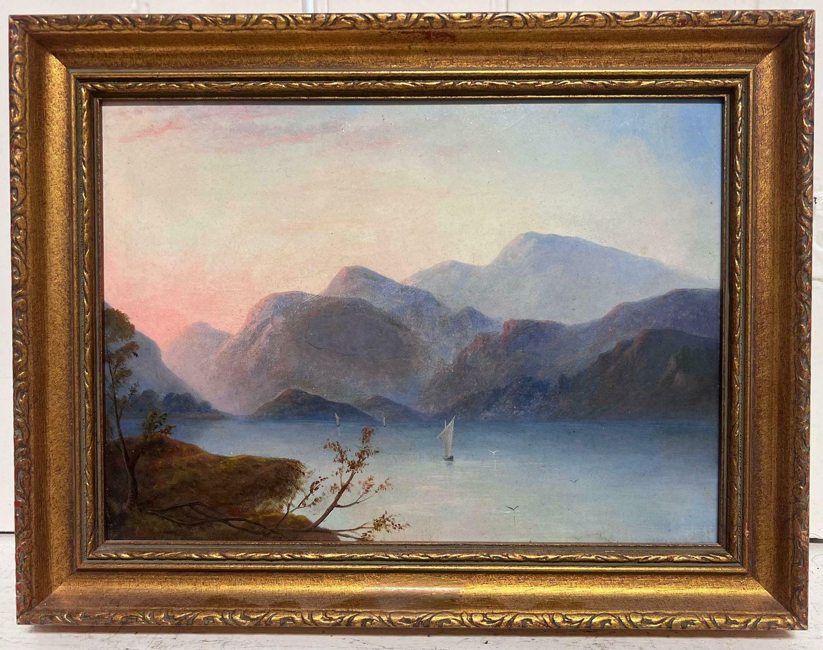 Unknownmid 19th Century Oil Sailing Boat On Scottish Loch Waters At Sunset Beautiful 1850 photo furniture