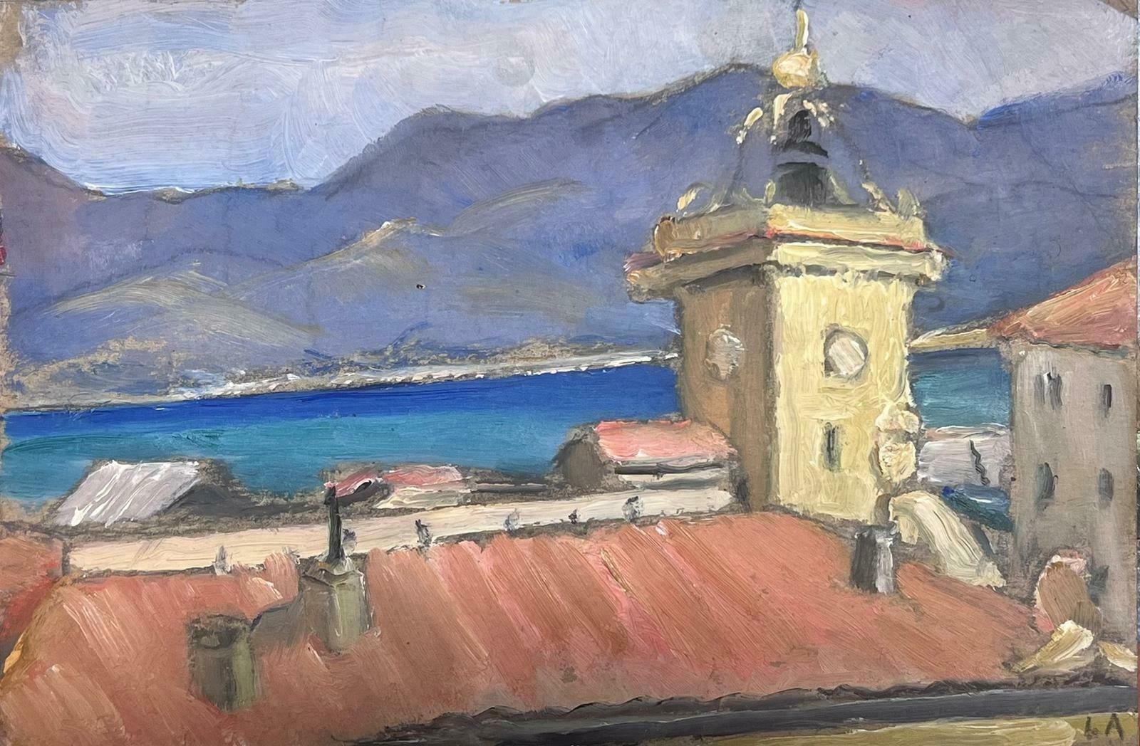 Louise Alix1940's French Impressionist Oil View Over South Of France Rooftops Sea View1940's