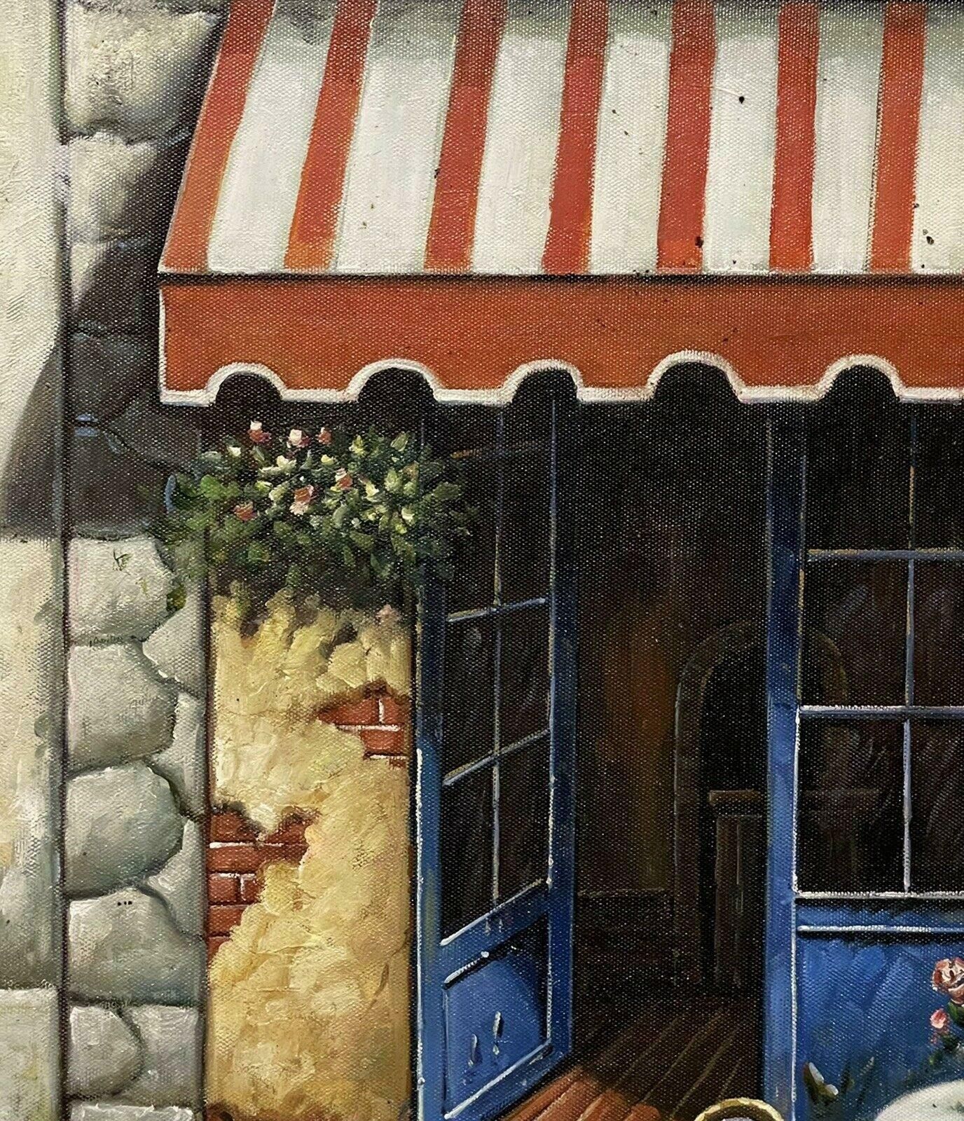 French 20th Centurythe Old French Cafe In Village Huge French Oil Painting On Canvas, Framed photo 1231.0