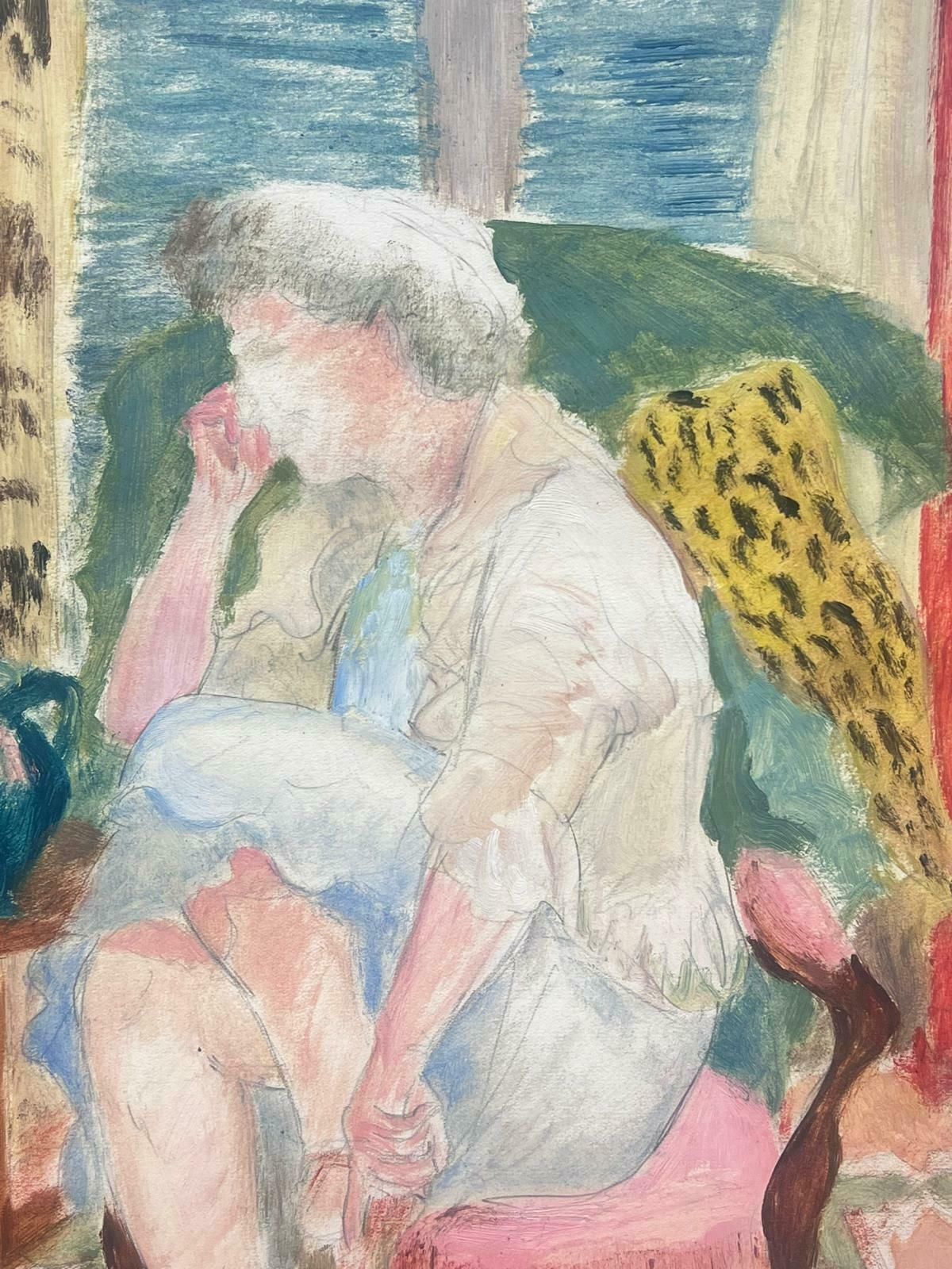 Josine Vignon1950s French Interior Scene Lady Seated At Chair Fauvist Colors1950s photo 610.0