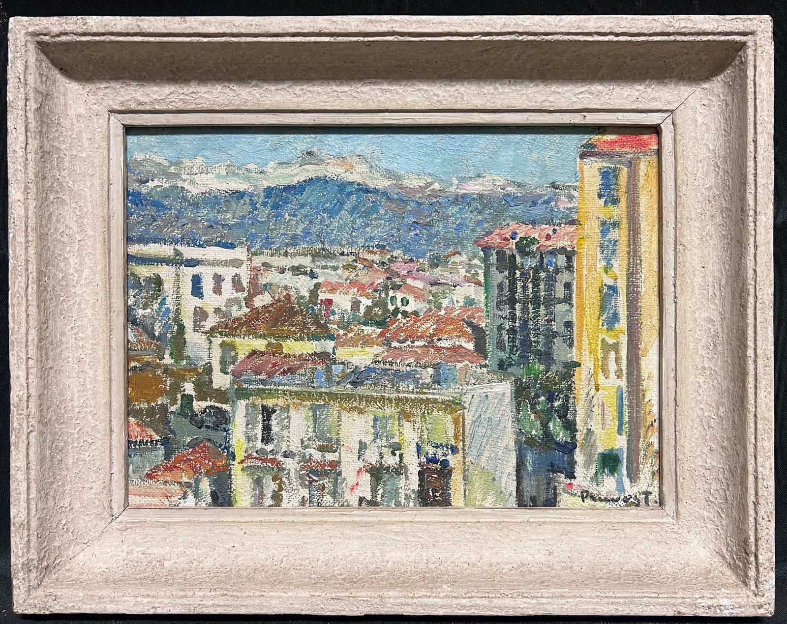 Pierre Pruvost1950's French Post Impressionist Signed Oil View Over Antibes Rooftops1950's photo vinterior