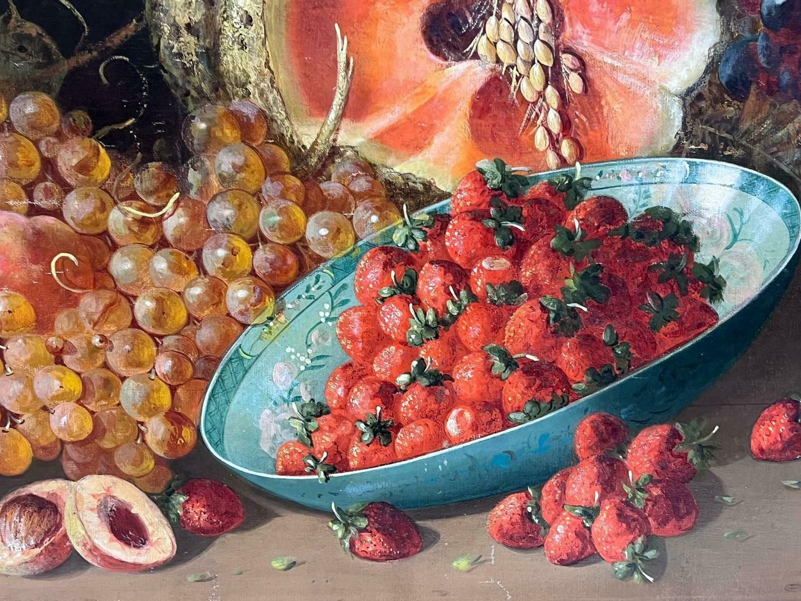 French Schoolantique French Still Life Strawberry Bowl Abundant Still Life Of Fruit Interior photo vintage