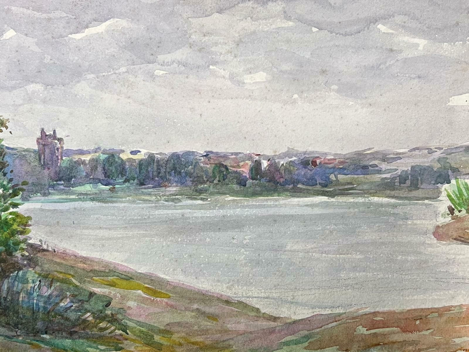 Louise Alix1930's French Impressionist Wide Grey Sea Watercolour Landscape1940's photo for sale