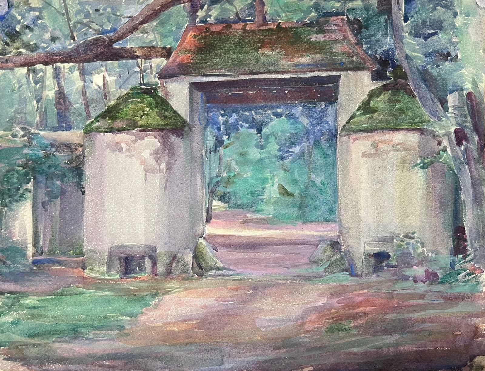 Louise Alix1930's French Impressionist Watercolour Stone Pillar Archway Landscape1940's