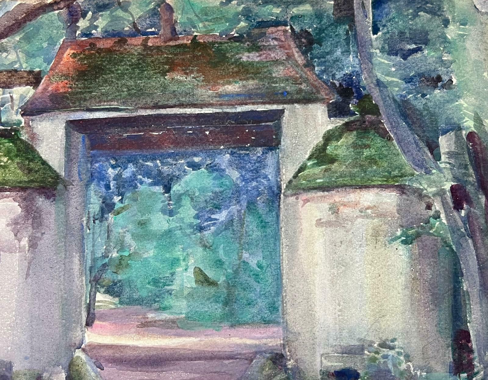 Louise Alix1930's French Impressionist Watercolour Stone Pillar Archway Landscape1940's photo furniture