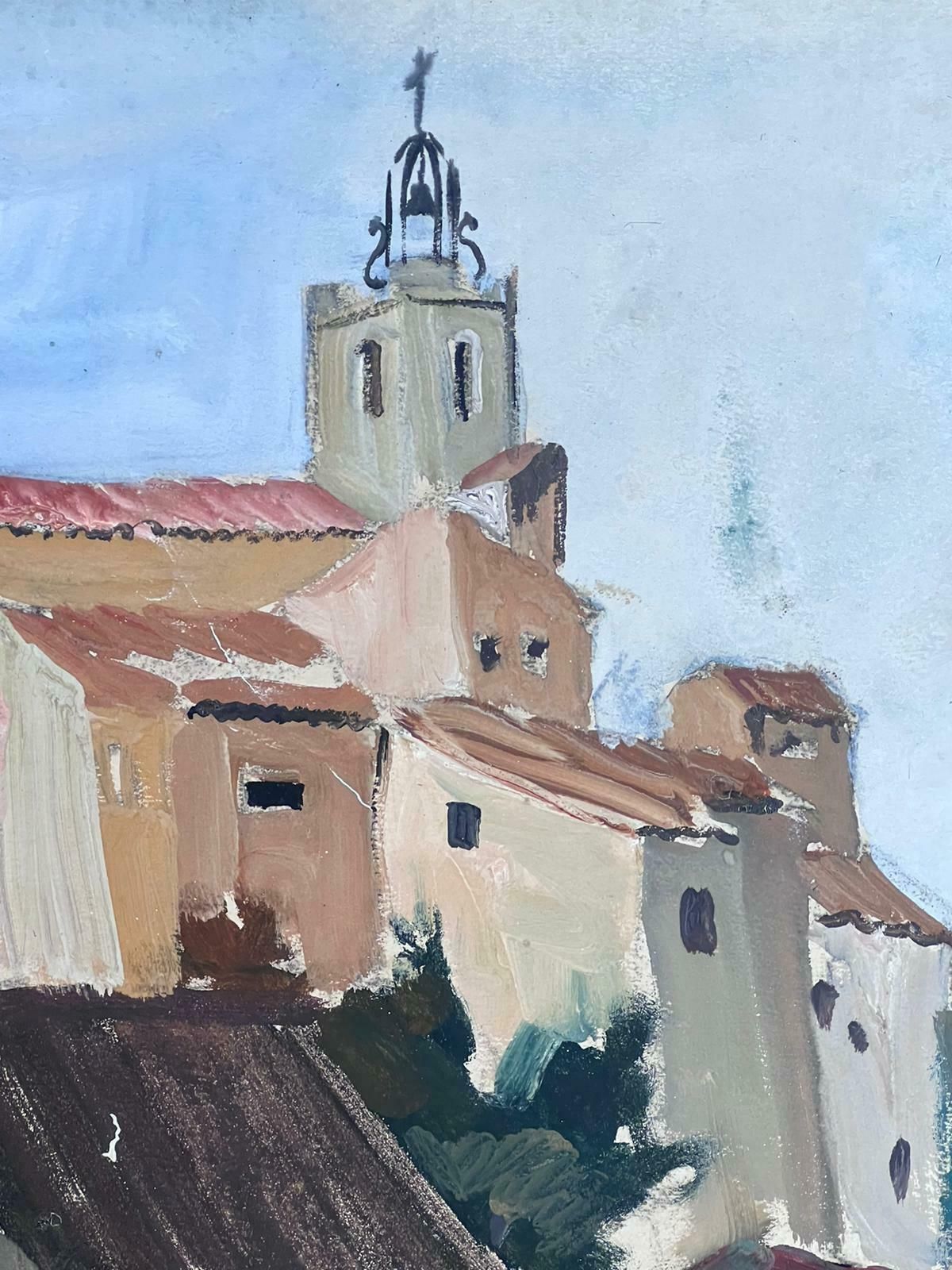 Louise Alix1930's French Impressionist Gouache Church Tower Town Landscape1930's photo Art