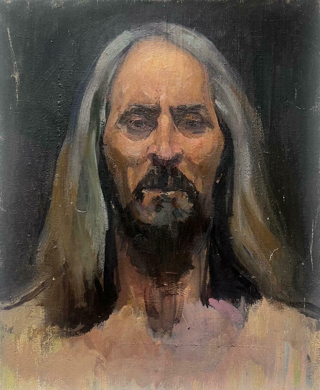Louise Alix1930's French Oil Portrait Of A Long Grey Haired Man With Black Beard1940's