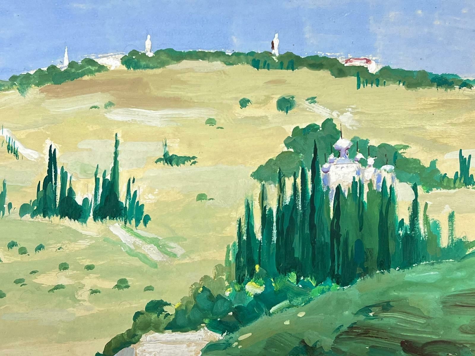 Louise Alix1930's French Impressionist Gouache Cyrus Tree's In Yellow Field Landscape1940's photo Art