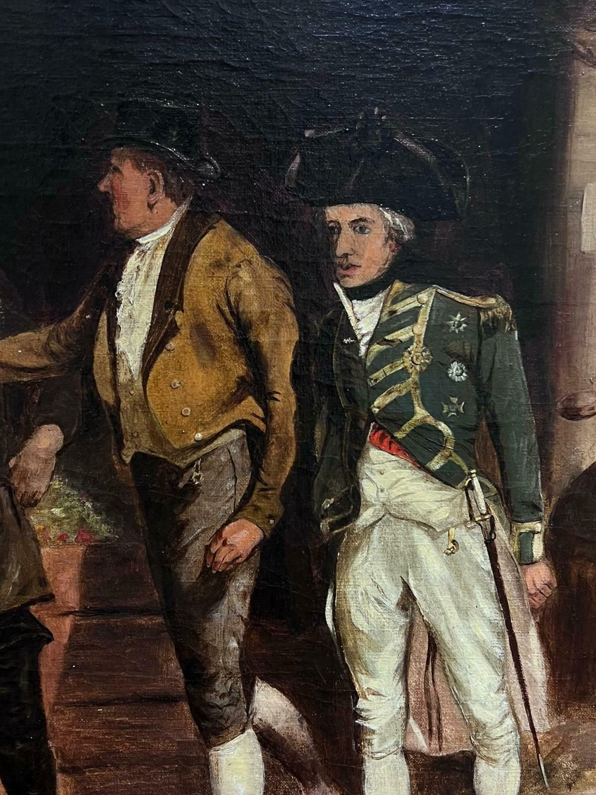 English Antique Oil Admiral Lord Nelson In Village High Street With Crowds Signed Antique Oil photo buy