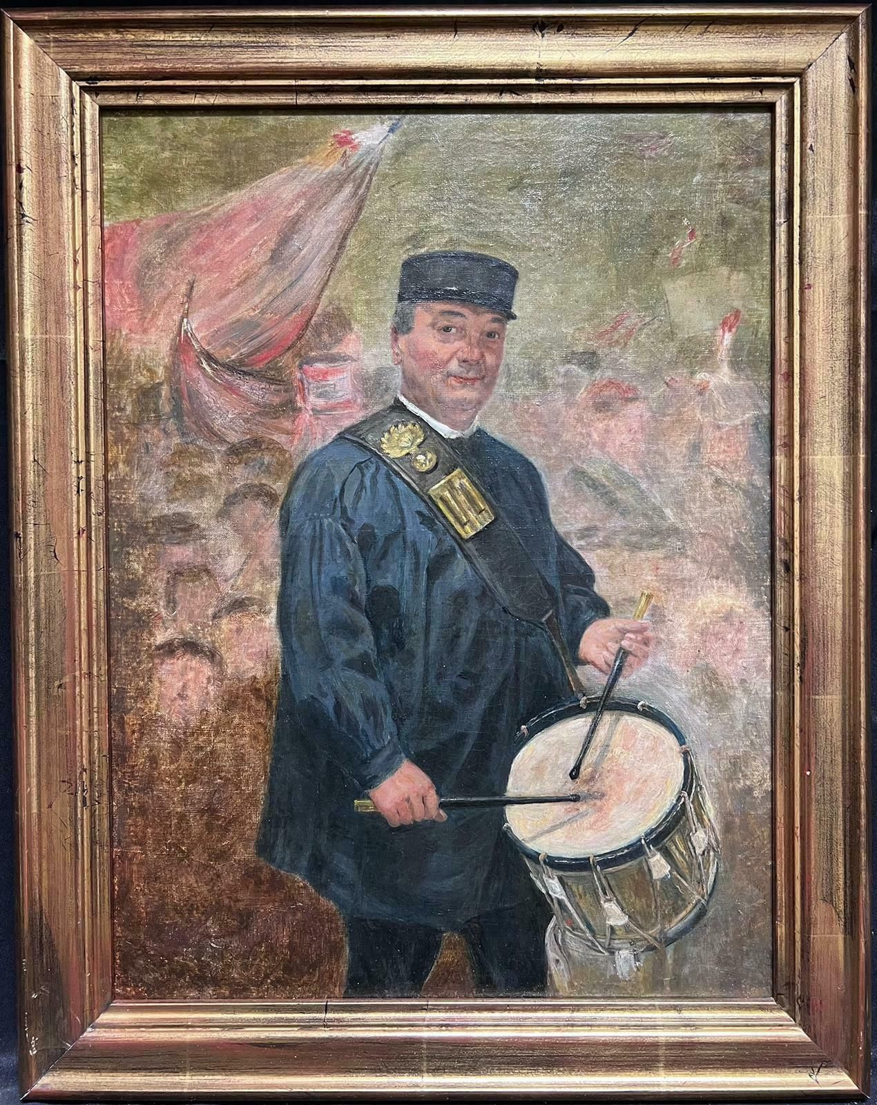 French Schoolantique French Post Impressionist Oil Painting Portrait Of Drummer Large Canvas photo furniture