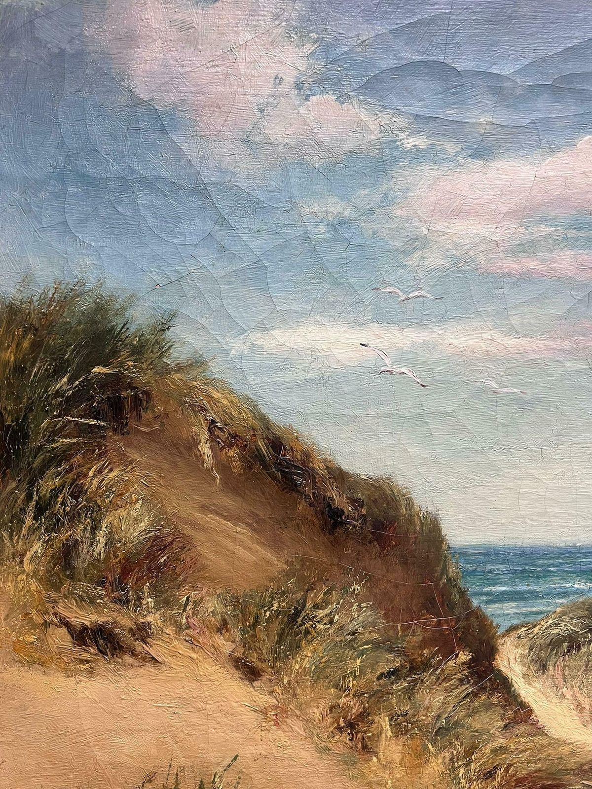 British Victorianlarge British 19th Century Oil Painting Donkey Cart On Sandy Beach Blue Skies19th Century photo Art