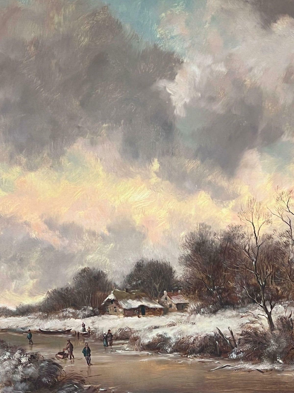 Dutch Artistclassical Dutch Winter Scene Figures Large Oil Painting Signed & Gilt Framed1950's photo Art
