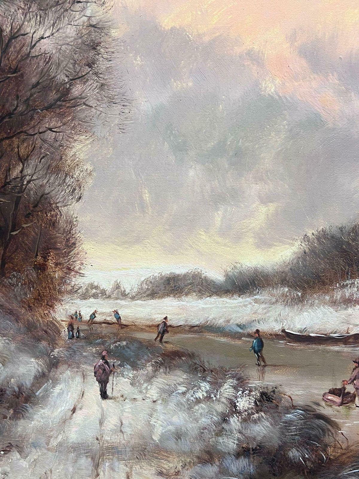 Dutch Artistclassical Dutch Winter Scene Figures Large Oil Painting Signed & Gilt Framed1950's photo buy