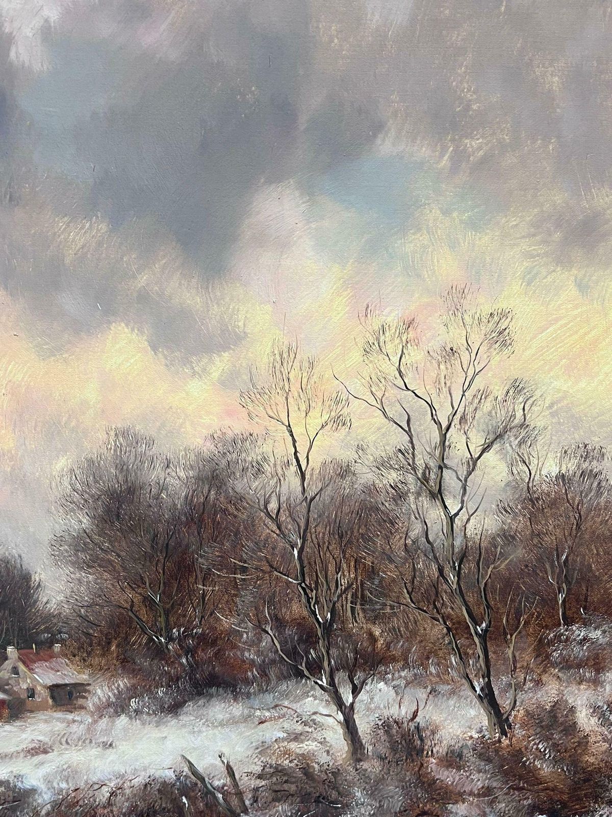 Art Dutch Artistclassical Dutch Winter Scene Figures Large Oil Painting Signed & Gilt Framed1950's photo
