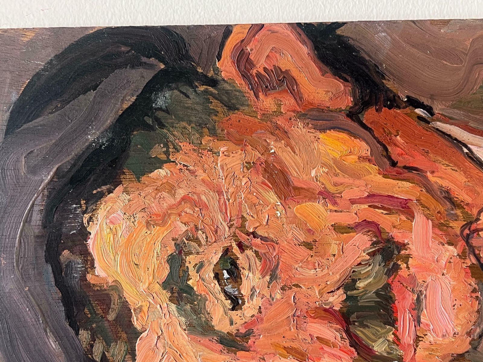 Suzanne Dinkesmid Century French Impressionist Signed Oil Portrait Of Man With Moustache1950's photo 667.0