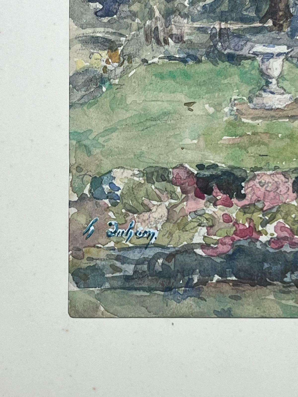 Henri Aime Duhemfine Antique French Impressionist Painting View Of A Park With Stone Urn photo for sale