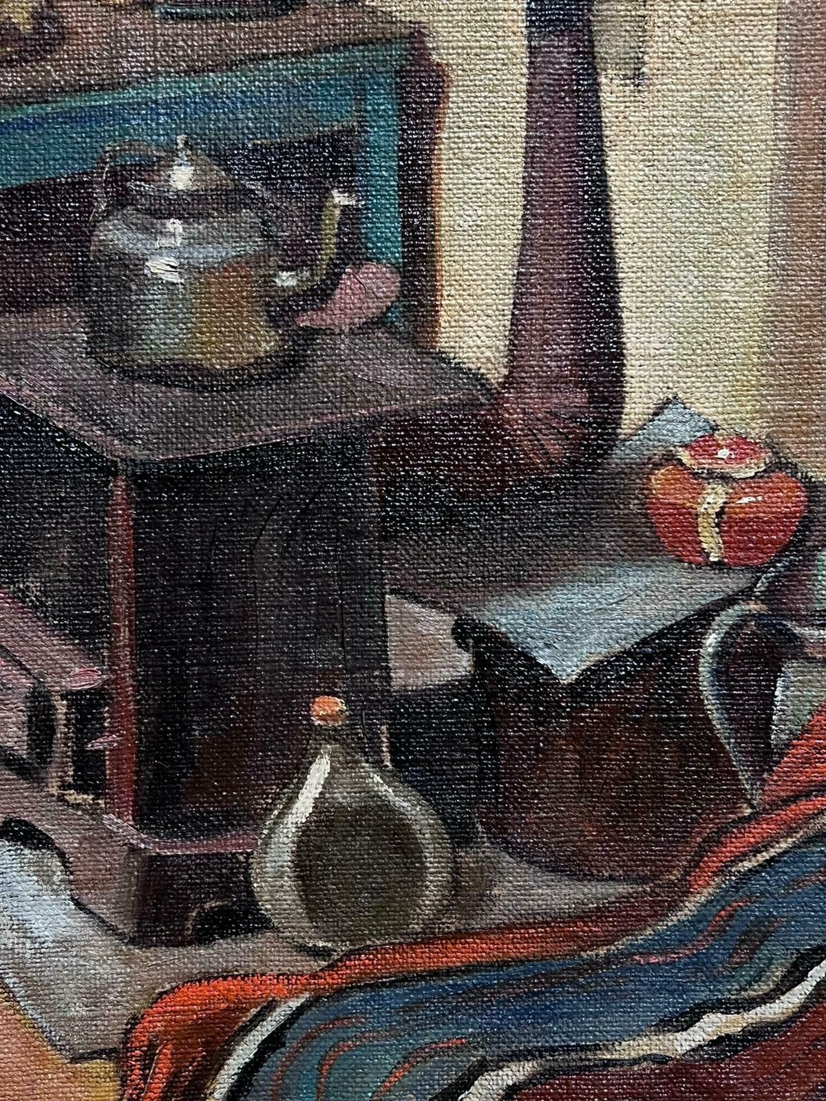 Mid 20th Century French Schoolfrench 1950's Interior Room Scene Woodburner Stove Attic Room Oil Painting photo 918.0