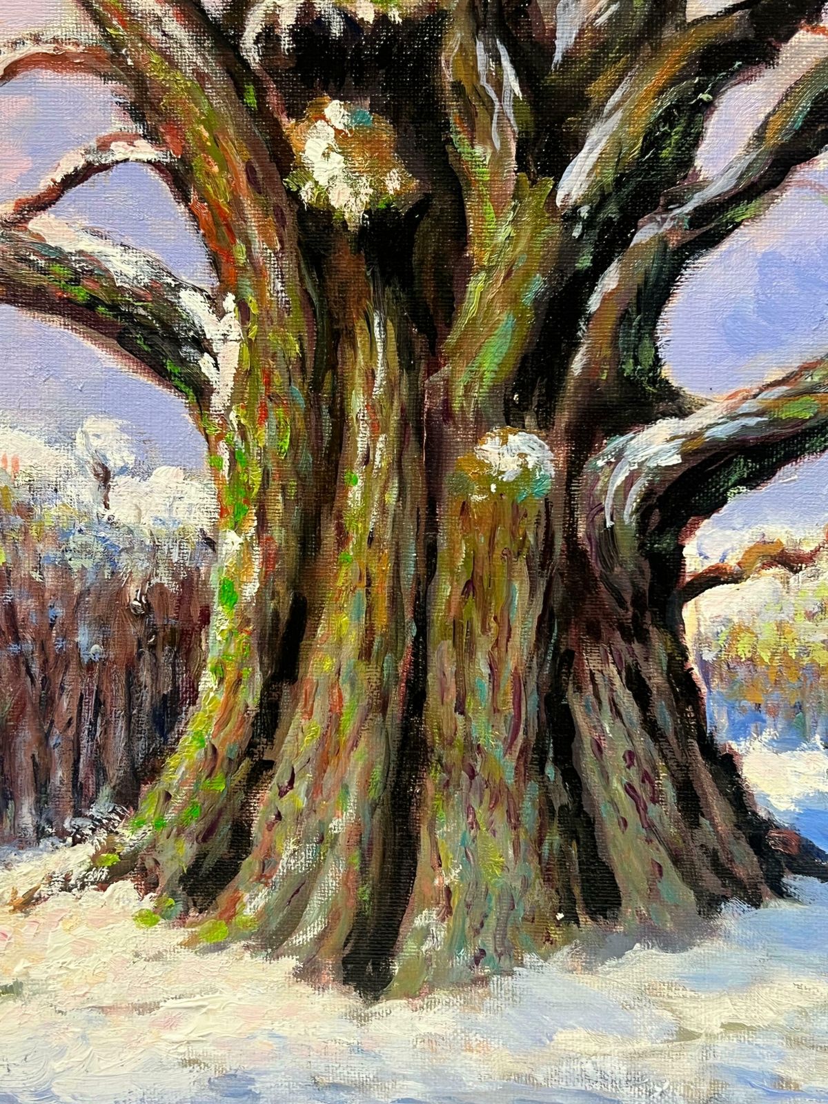 Georges Bordonovelarge French Post Impressionist Oil Painting Ancient Tree Winter Snow Landscape photo vintage