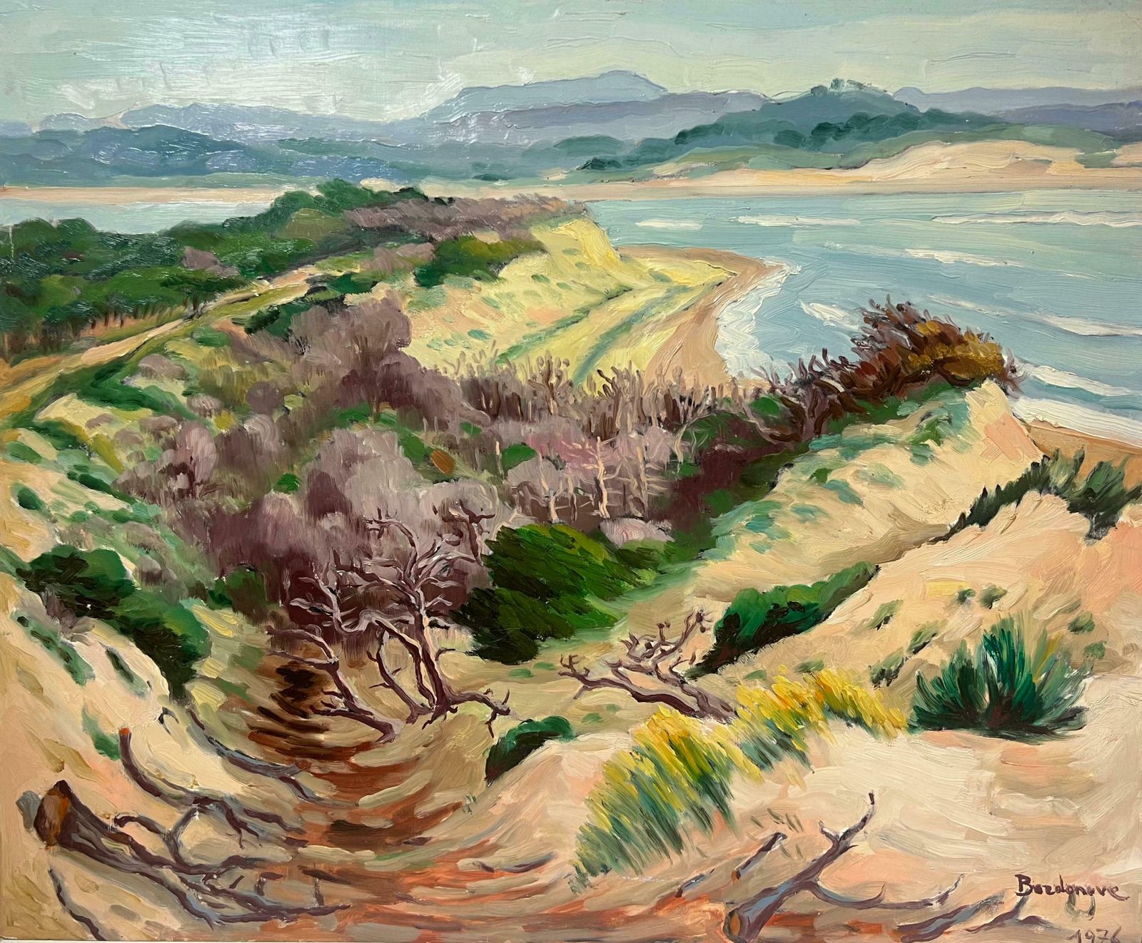 Georges Bordonove1970's French Post Impressionist Signed Oil Painting Sand Dunes On The Beach1976