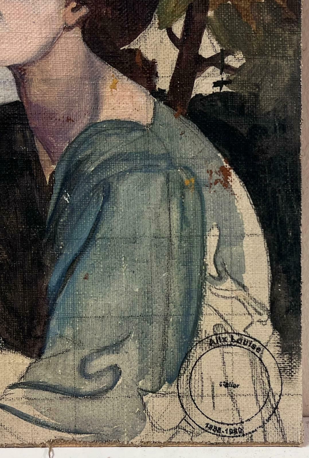 Louise Alixmid 20th Century French Oil Pre Raphaelite Portrait Of A Lady1940's photo for sale