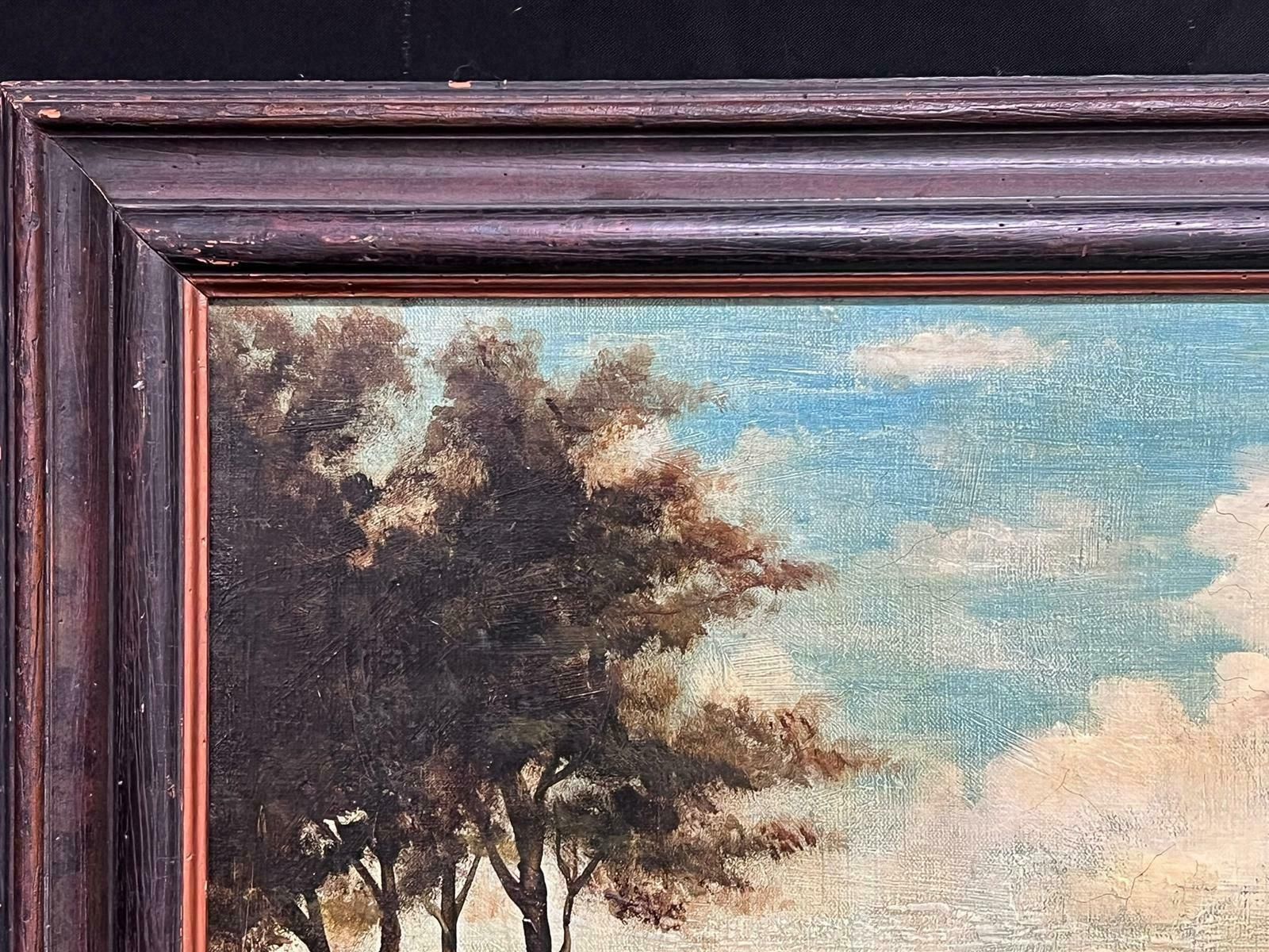 French Schoollarge French Oil Painting Two Horses In Landscape Grey And Chestnut Framed photo for sale