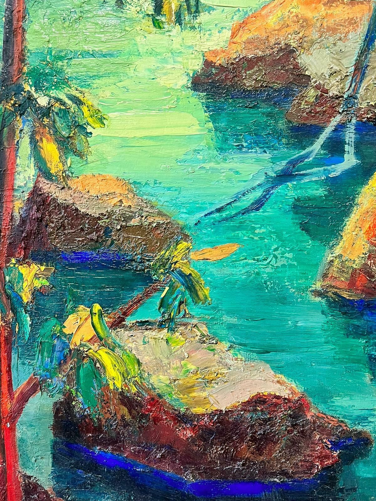 Josine Vignonsigned French Post Impressionist Oil Mid Century Jungle Pond With Boat1960's photo for sale