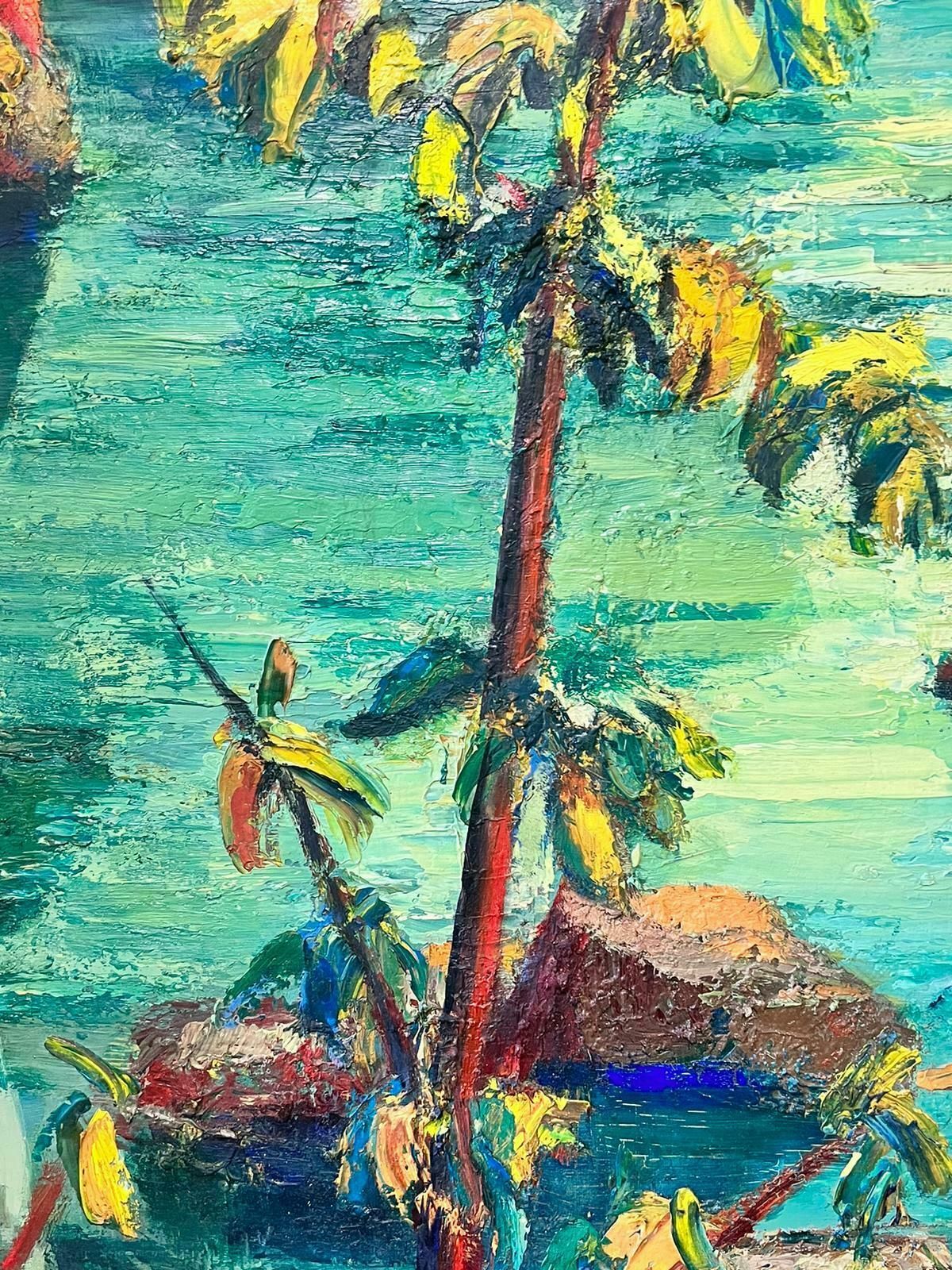 Josine Vignonsigned French Post Impressionist Oil Mid Century Jungle Pond With Boat1960's photo Art