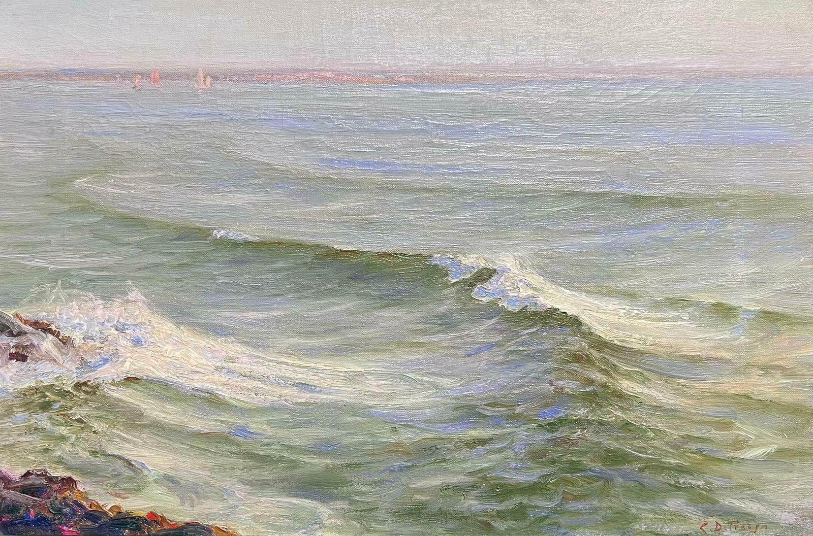 Charles Dunlop Tracey (British, 1870 1948)shimmering Sea English 1920's Signed Oil Painting Rolling Waves Barnstable Bay1920's photo furniture