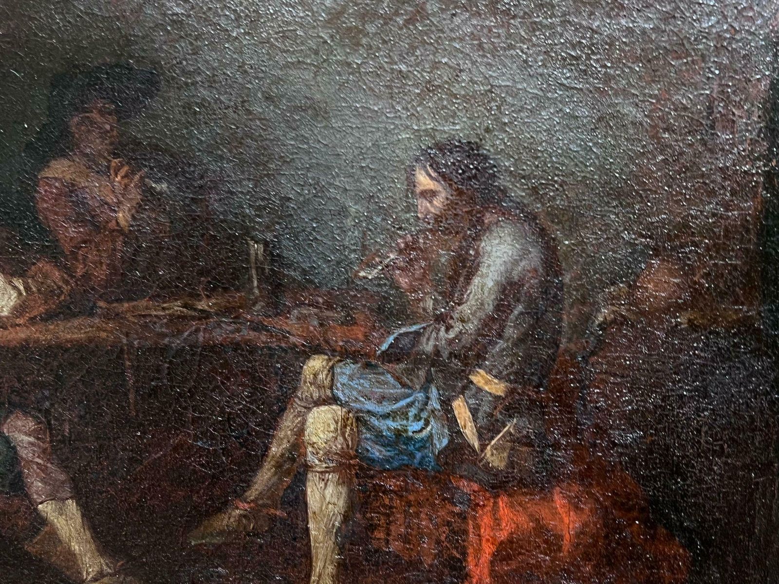 Flemish Old Master17th Century Flemish Old Master Oil Tavern Interior Drinkers Sloped Over Tables photo for sale