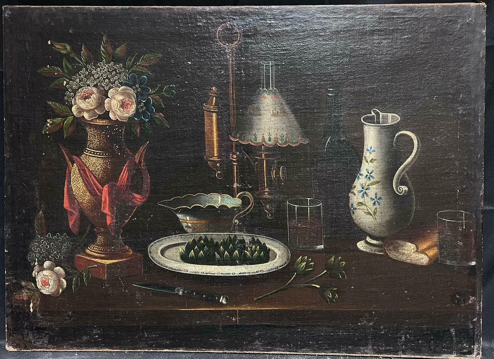 Italian 18th Centuryhuge 18th Century Italian Old Master Oil Painting Still Life Fruit Flowers & Jug18th Century photo furniture