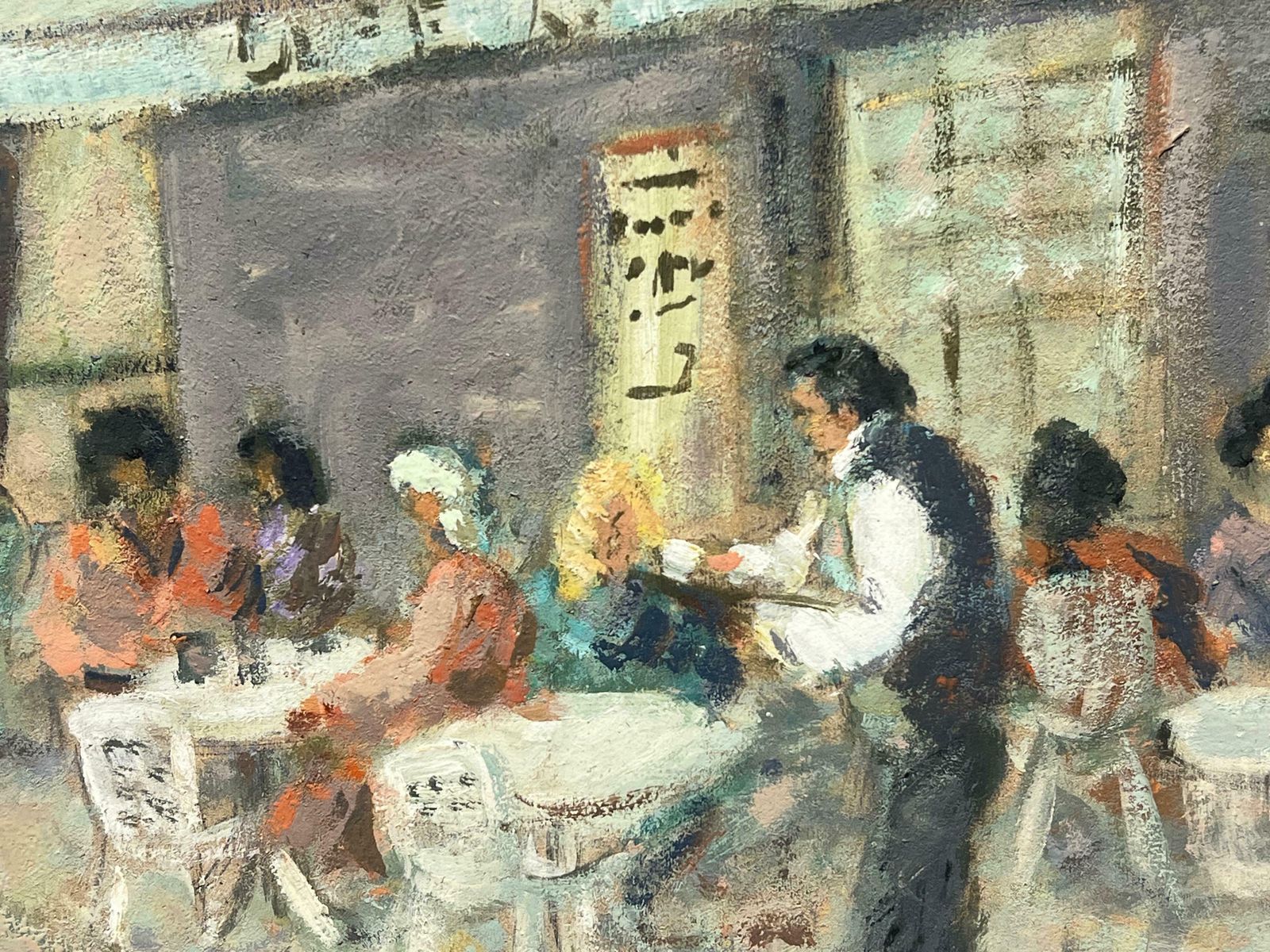 Fanch Lelfigures Sat In A Mellow Outdoor Café Scene Impressionist Oil Painting20th Century photo for sale