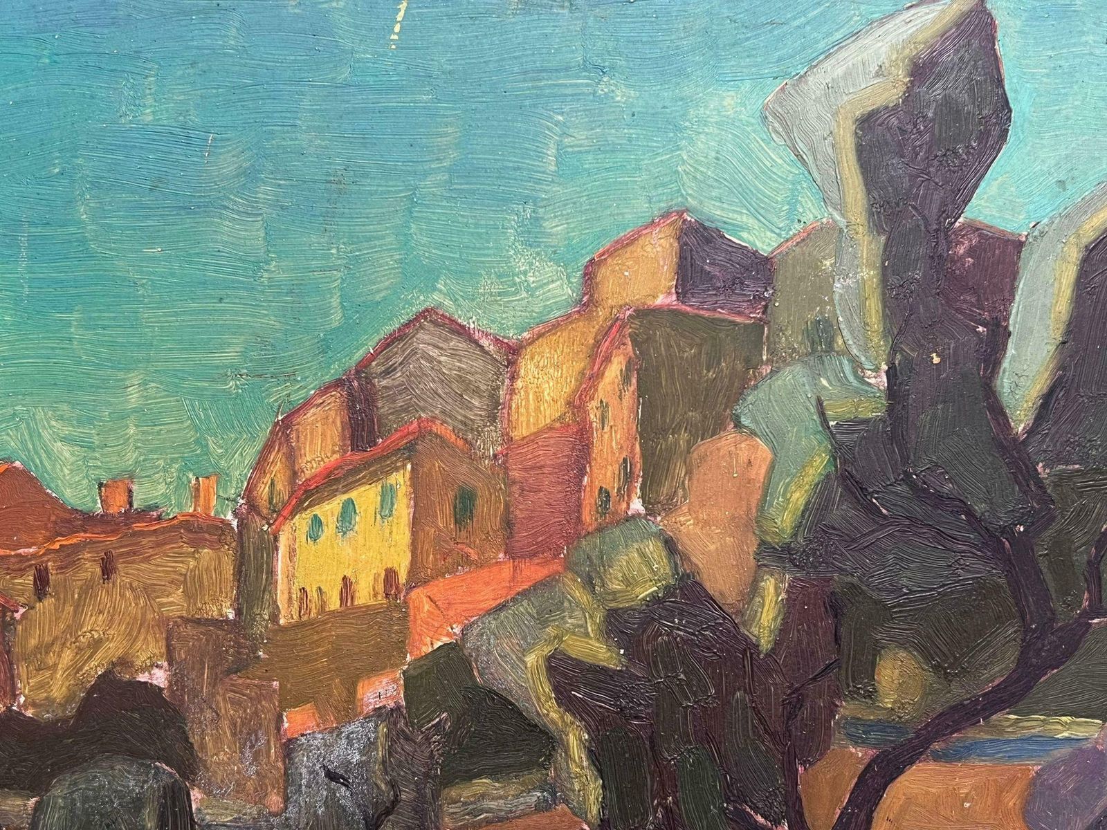 French School20th Century French Cubist Oil Painting Sun Scorched Provencal Village Rocks1960's photo Art