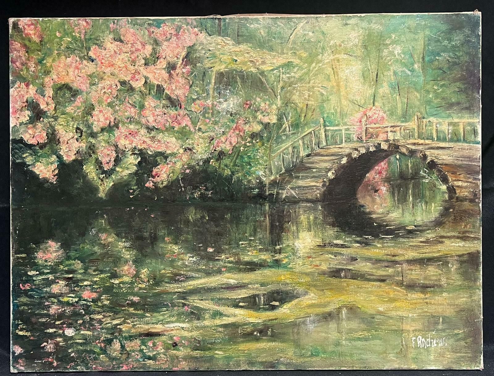 French Schoolcherry Blossom Trees Over Lake Antique French Impressionist Signed Oil Painting photo furniture