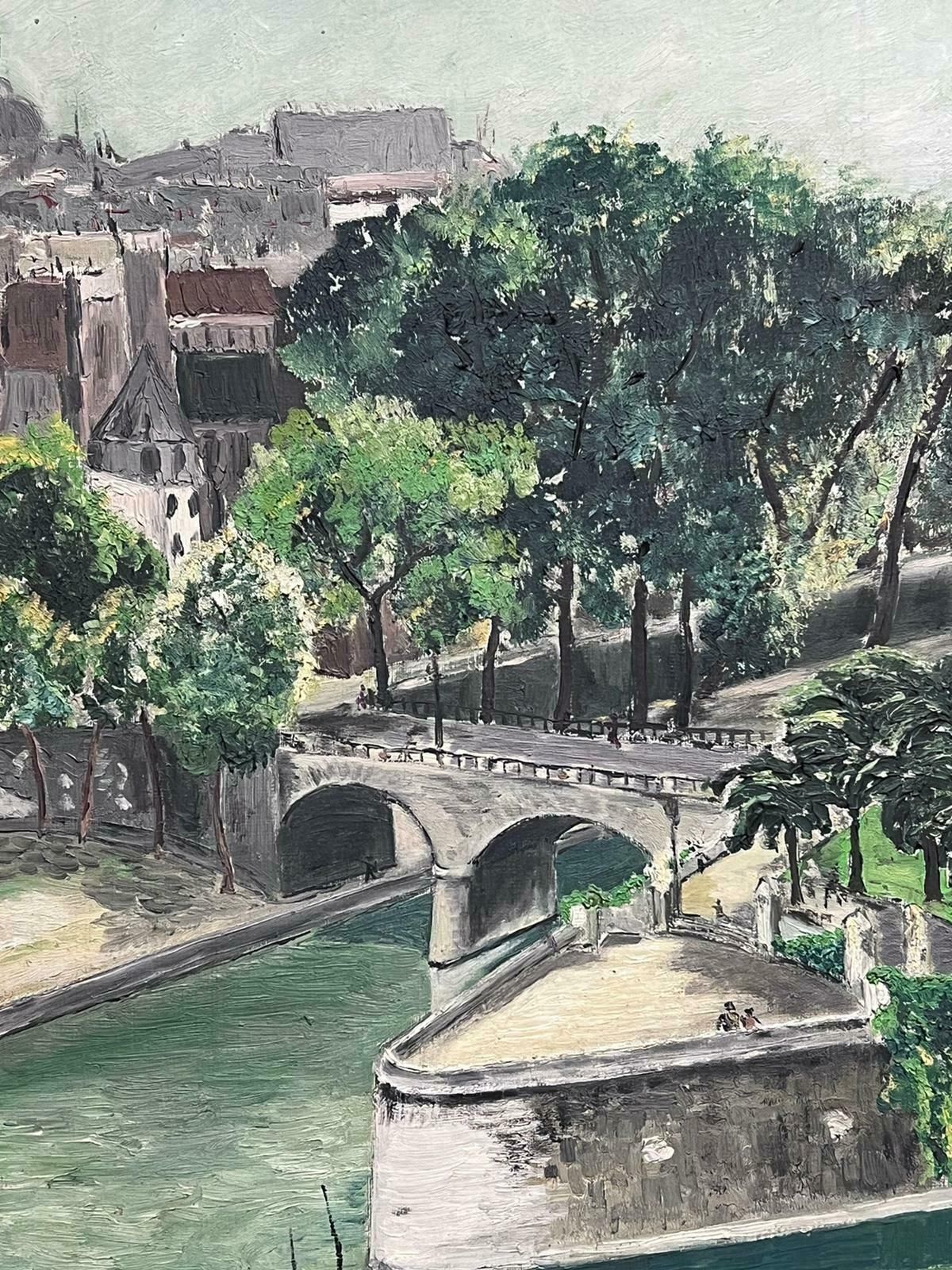 French Schoolmid 20th Century French Impressionist Oil Paris Bridge & River Seine Rooftops photo for sale