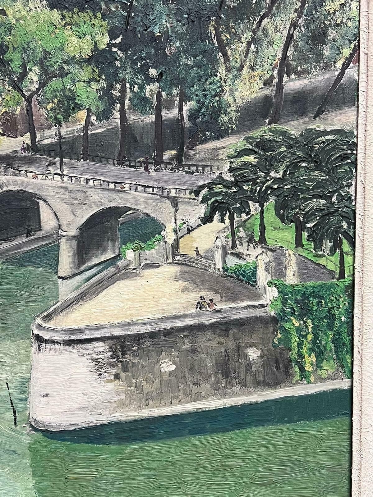 French Schoolmid 20th Century French Impressionist Oil Paris Bridge & River Seine Rooftops photo vinterior