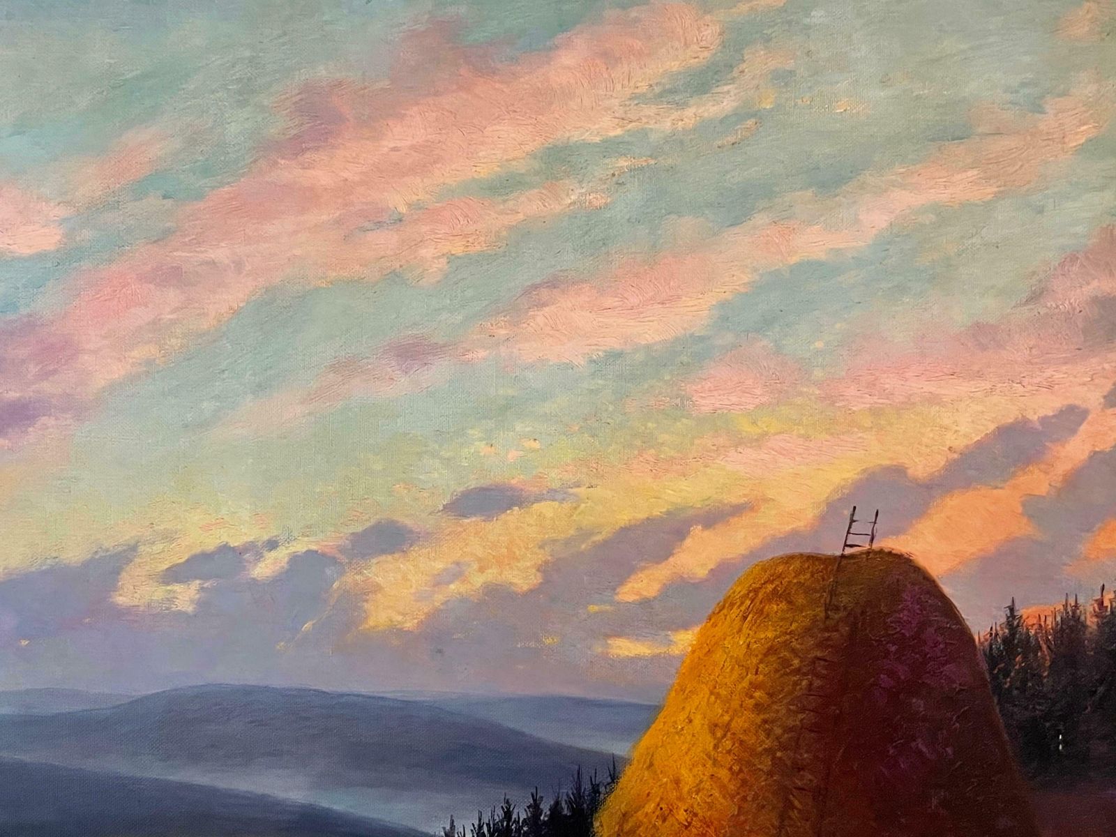 Unknownhuge French Impressionist Oil Painting   Haystacks At Sunset   Fine Landscapec. 1930's photo 3590.0