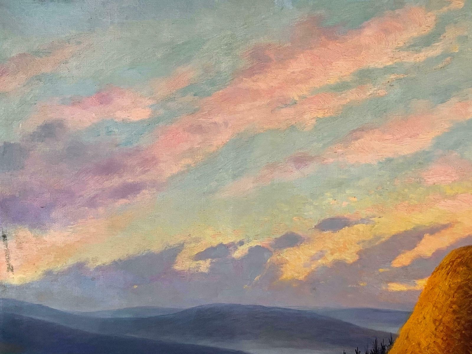 Unknownhuge French Impressionist Oil Painting   Haystacks At Sunset   Fine Landscapec. 1930's photo vinterior