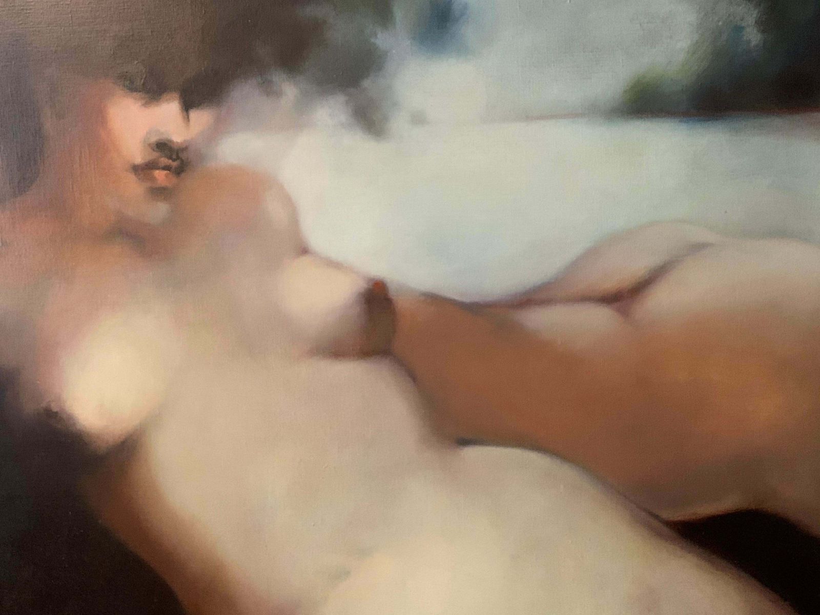 Michele Salmonhuge French Modernist Oil Nude Lovers In Landscapec. 1990's photo vinterior