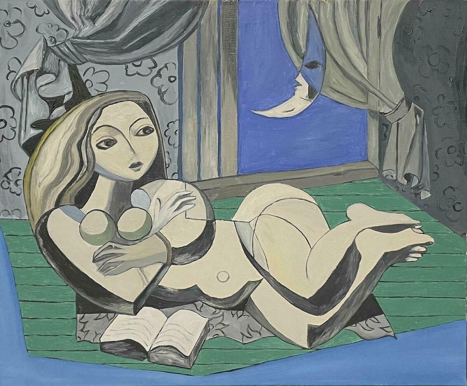 Style Of Picassolarge French 20th Century Oil Nude Lady Reclining, In The Style Of Picasso