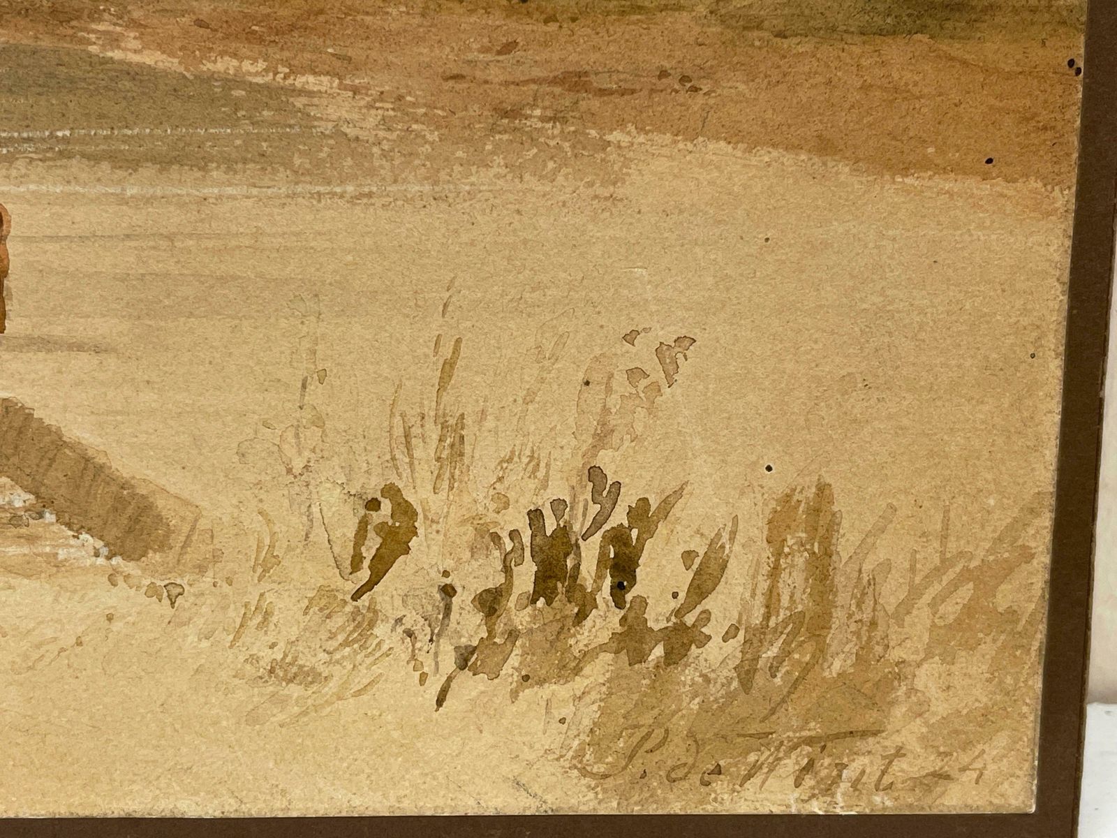 Early 19th Century Watercolour, Young Anglers On River Lea, Fine Landscapec. 1830's photo vintage